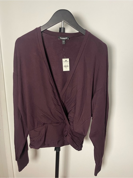 Express Tops - Express Plum Ruched Surplice Long Sleeve Top